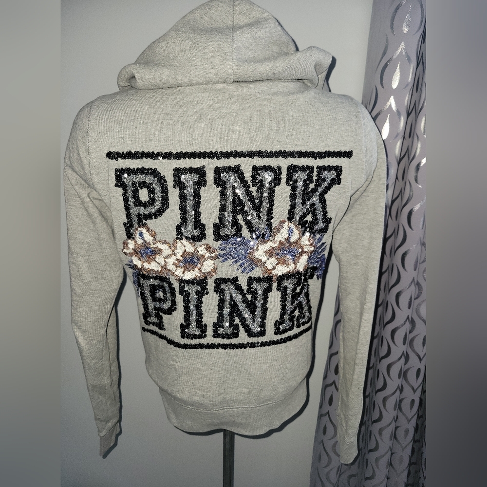 Pink hibiscus 🌺 hoodie sequined size XS- S - Picture 1 of 4